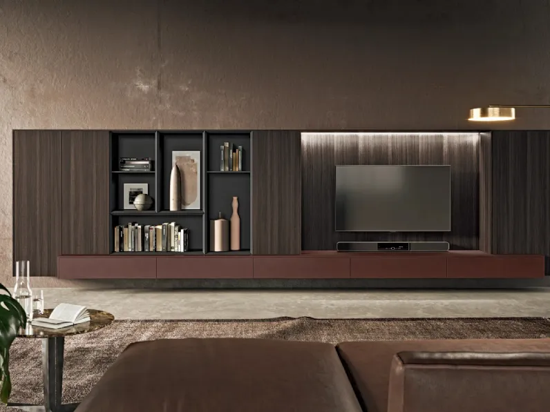 Parete Attrezzata Vogue + Bluna in laccato metal e bilaminato legno di Binova
