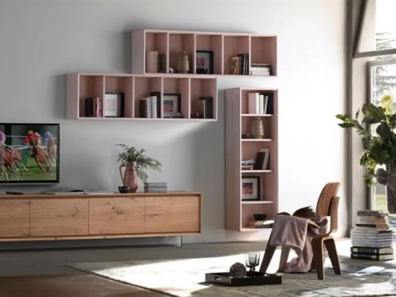 Parete Attrezzata in legno di Rovere naturale e laccato Composizione 05 di Conarte