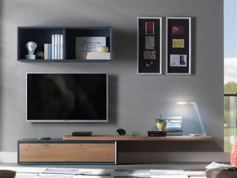 Parete Attrezzata in Rovere naturale e laccato antracite Composizione 03 di Conarte