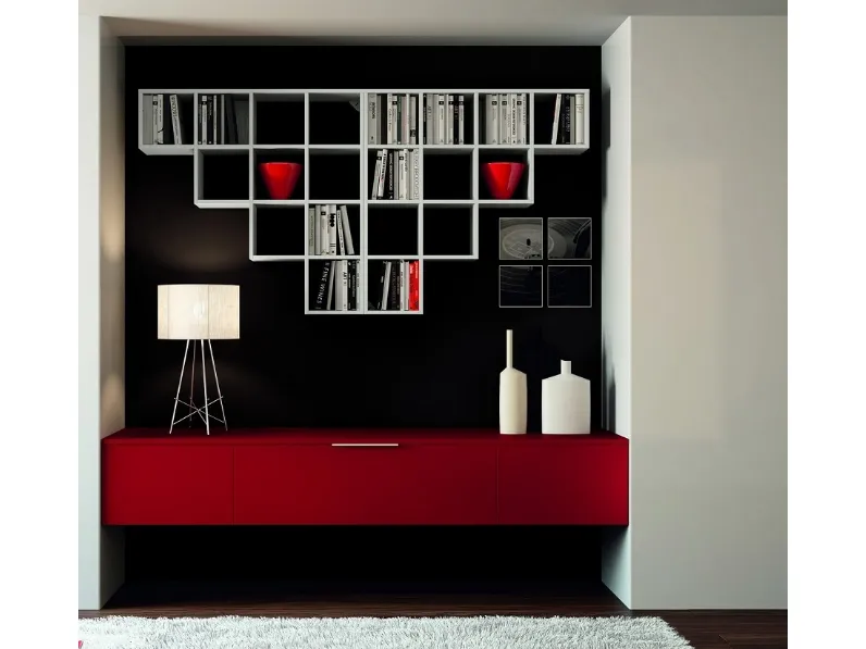 Parete Attrezzata sospesa con libreria Insieme Composizione 05 di Zanotti Mobili