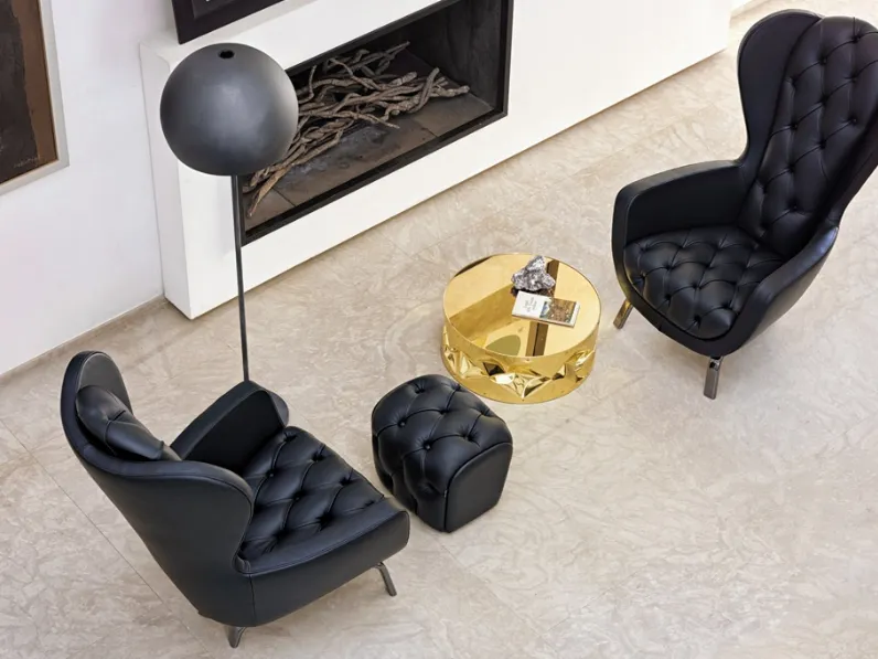 Poltrone Guelfo in pelle nera trapuntata di Opinion Ciatti