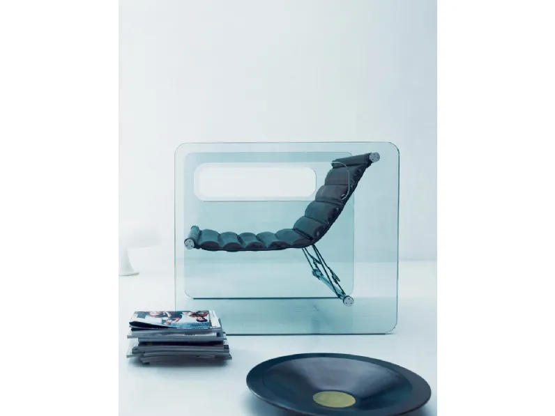 Poltroncina con seduta regolabile in pelle e struttura in vetro Naked di Tonelli