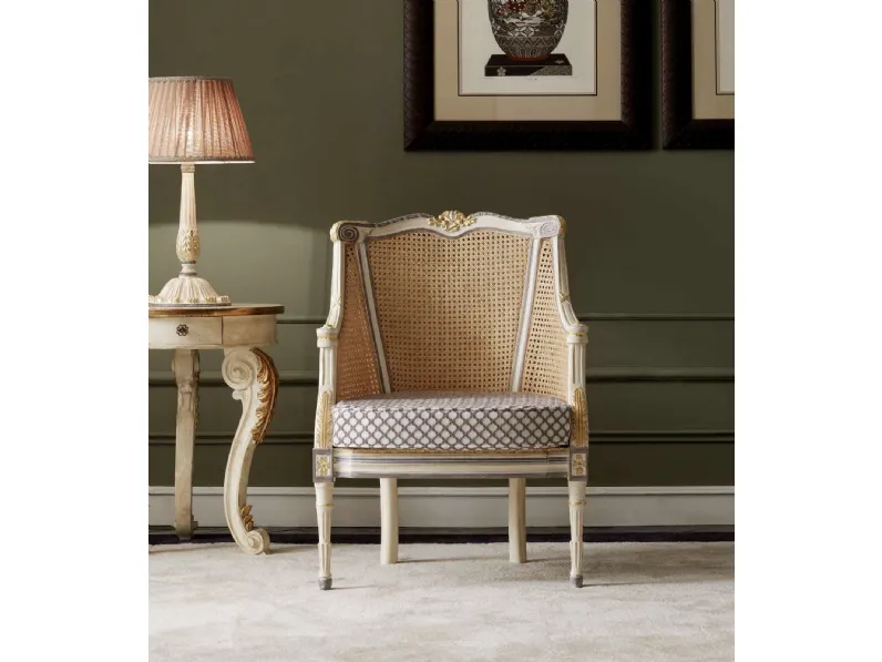 Poltrona in legno e paglia di Vienna con seduta imbottita Art 2271 di Vittorio Grifoni