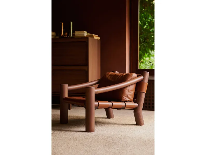 Poltrona in pelle e legno Elephant di Tacchini