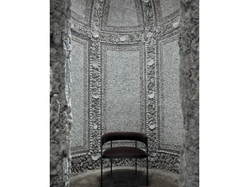 Poltroncina in pelle con struttura in acciaio verniciato grigio canna di fucile Era Easychair di Living Divani