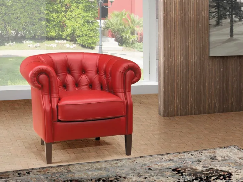 Poltroncina in pelle imbottita e trapuntata Hermione di Tancredi salotti