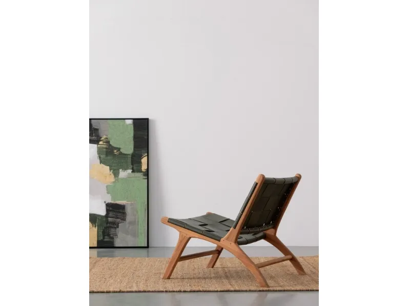 Poltroncina Lounge in pelle e teak Joanna di Bizzotto