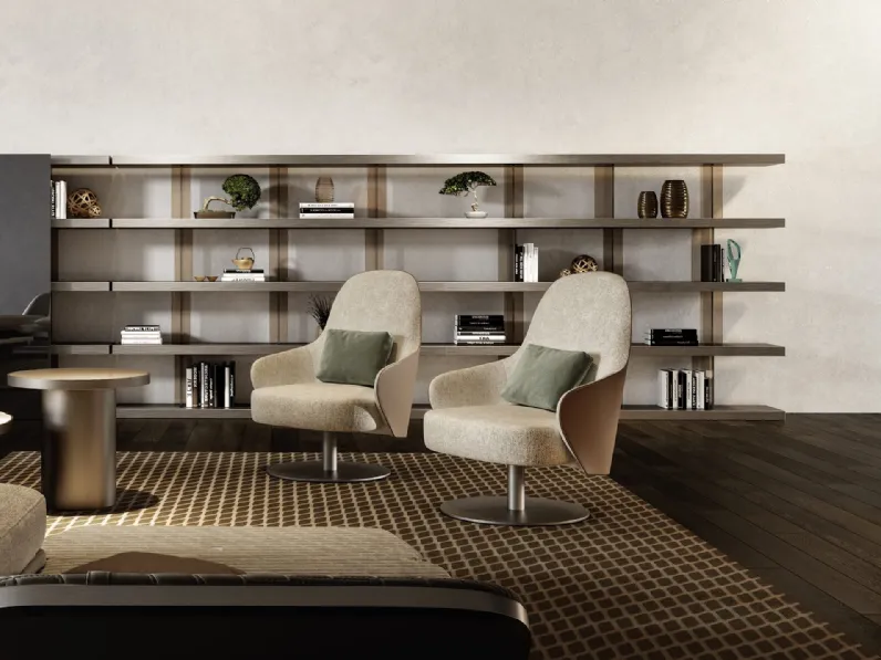 Poltrona in tessuto con basamento in metallo girevole Ludwig di Reflex