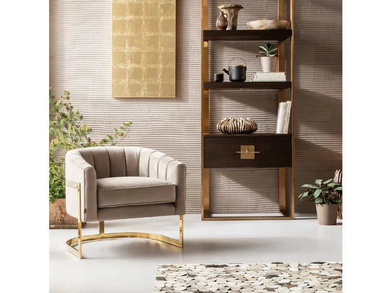 Poltroncina Pure Elegance in velluto e acciaio color Oro di Kare Design