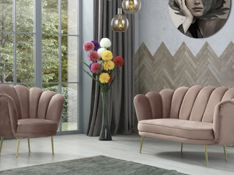 Poltroncina a conchiglia Urban Style SD214 in velluto Rosa di Imba Srl
