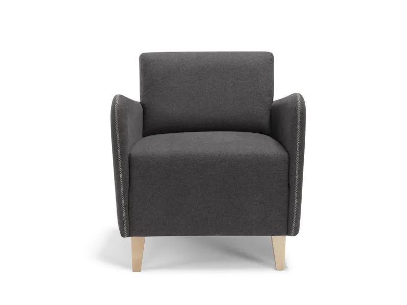 Poltroncina squadrata in tessuto con piedini in legno Valentina di Vis Comoda