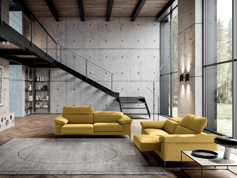 Divano relax con poggiatesta reclinabile e seduta allungabile lineare in tessuto All-In di Felis