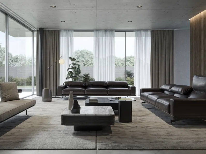 Divano lineare in pelle Altopiano di Vibieffe