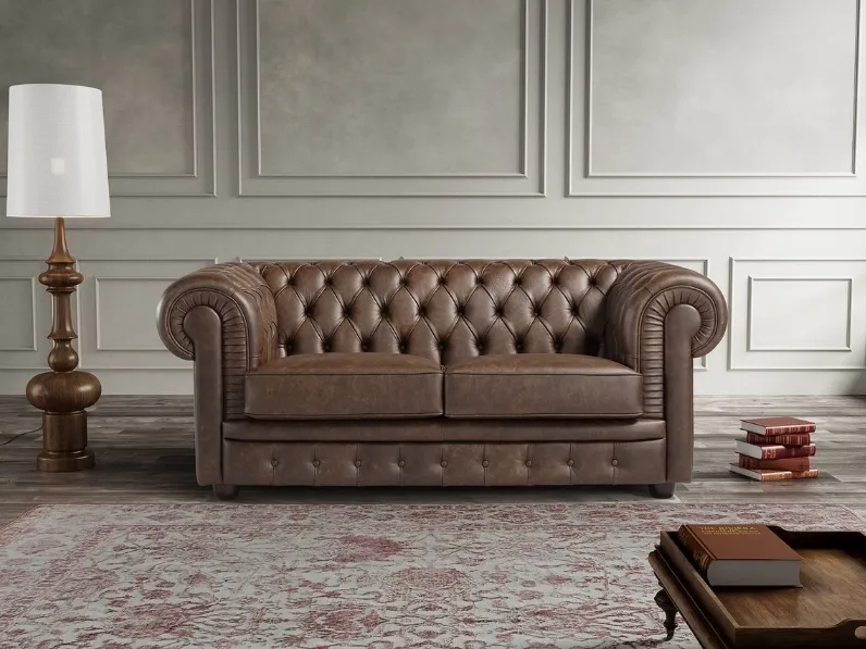 Divano lineare in pelle con lavorazione capitonné Anemone di Sofangel