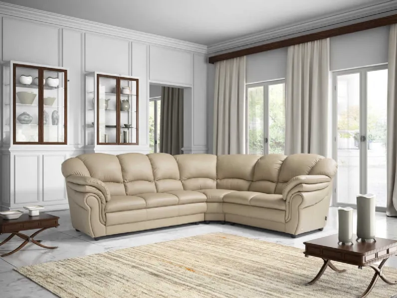 Divano angolare imbottito e rivestito in pelle Angelica di Polyformitalia 