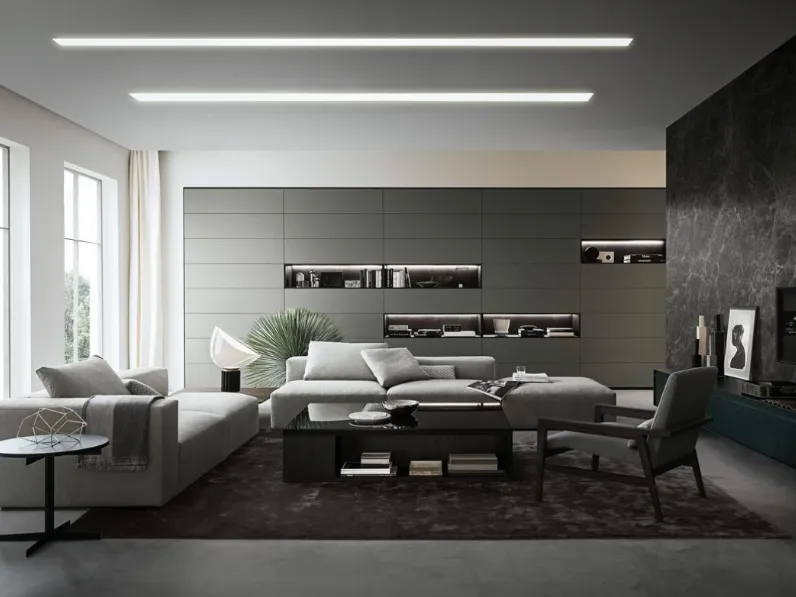 Divano lineare in tessuto imbottito Austin di Giellesse