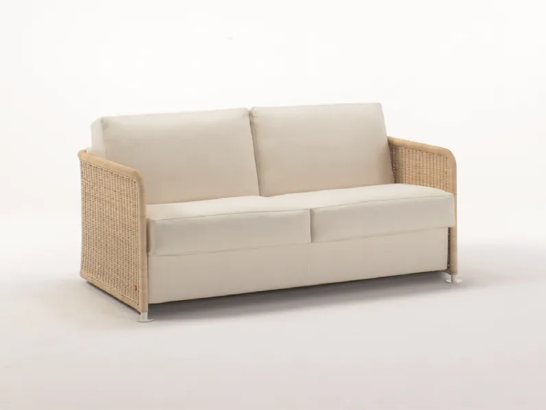 Divano Letto in tessuto imbottito con struttura in acciaio rivestita in midollino naturale intrecciato a mano BK 123 Cesta di BK Group