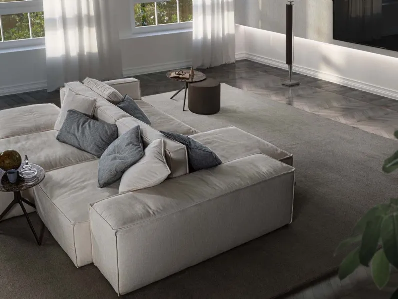 Divano bifacciale con penisola in tessuto imbottito Blanc di Flexstyle