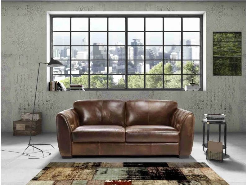 Divano lineare in pelle Brooklyn di Afosofà