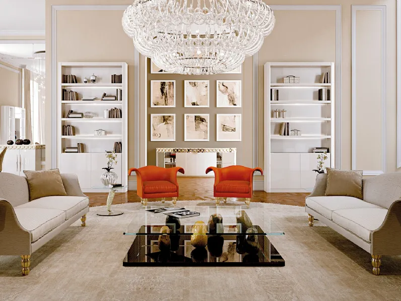 Divano classico lineare con piedini in vetro di Murano finitura Oro Casanova di Reflex