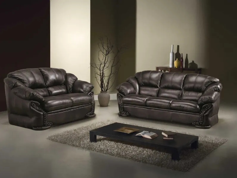 Divano classico lineare imbottito e rivestito in pelle Cezanne di Polyformitalia 