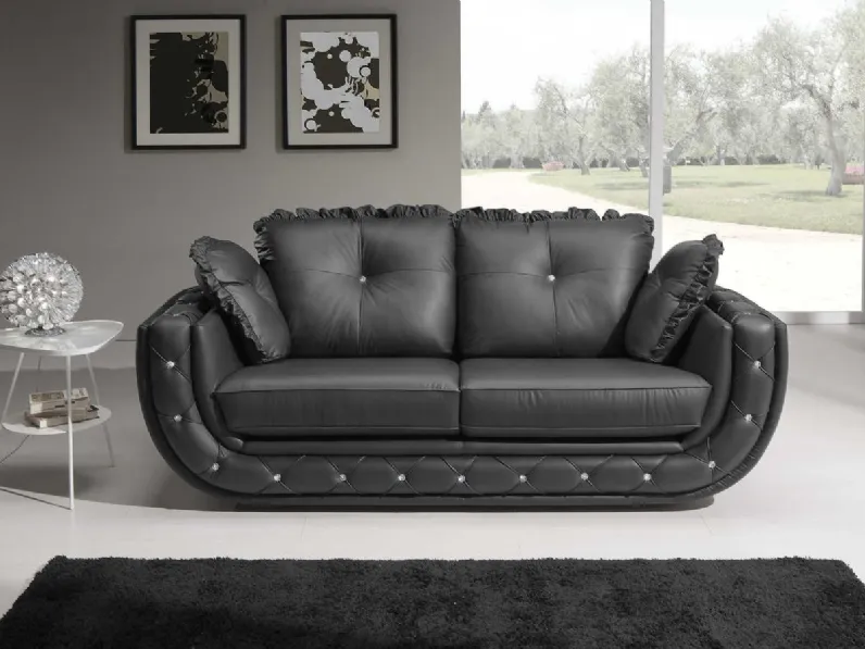 Divano lineare in pelle trapuntato Crystal di Polyformitalia 