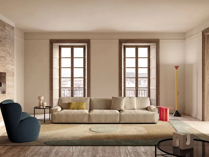 Divano lineare Dao Soft in tessuto imbottito di Frigerio