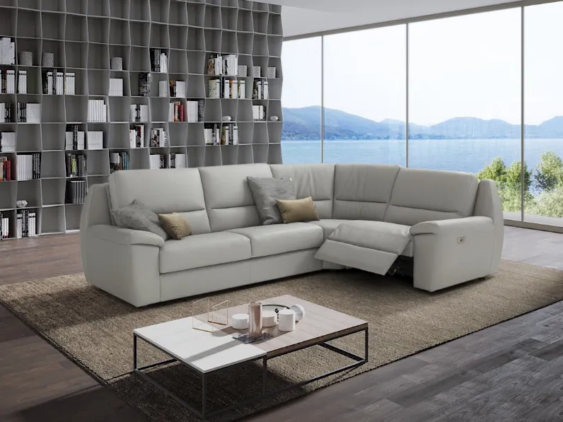 Divano angolare in pelle con meccanismo relax Domino di Afosofà