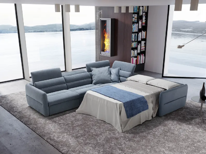 Divano Letto angolare in tessuto e pelle Mixtape di Egoitaliano