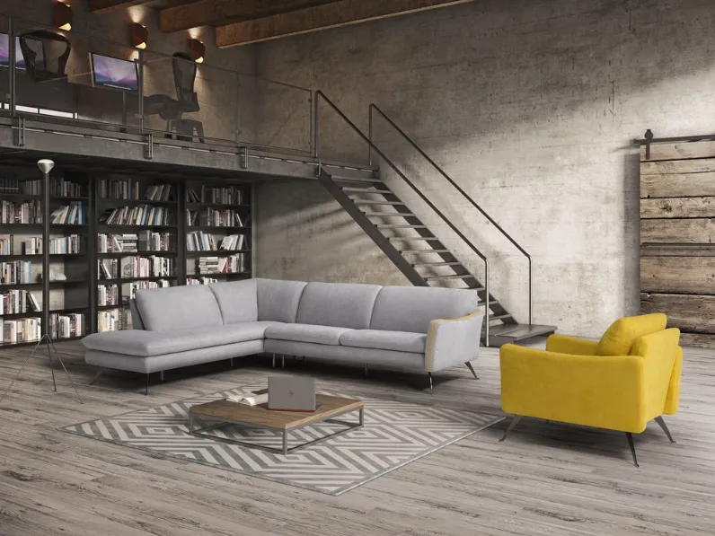 Divano angolare in microfibra con rifinitura a contrasto sul bracciolo Francesca di Polyformitalia 