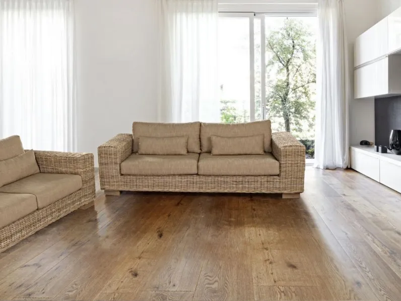 Salotto lineare in fibre naturali e tessuto imbottito Leandro di Bizzotto