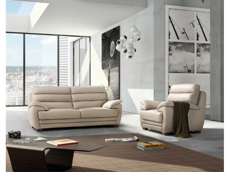 Divano lineare imbottito, rivestito in pelle Melissa di Polyformitalia 