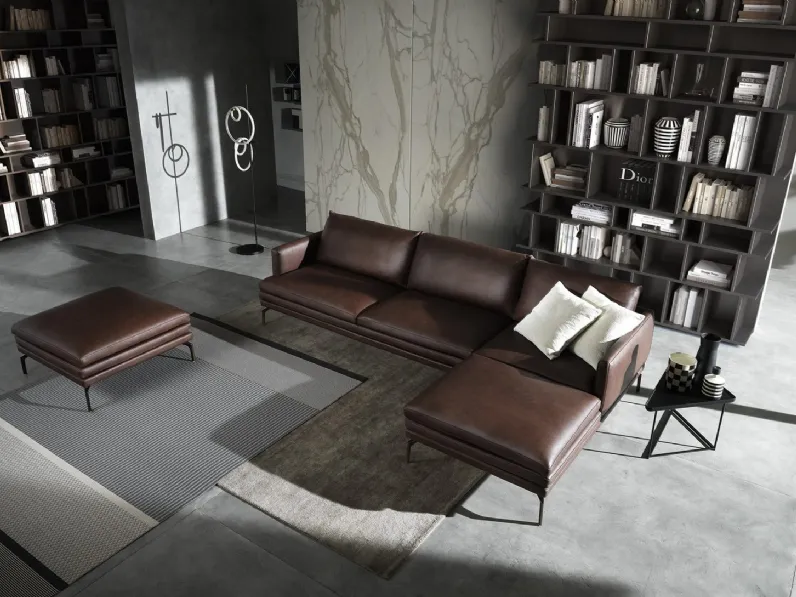 Divano in pelle con penisola Notting Hill di Albani