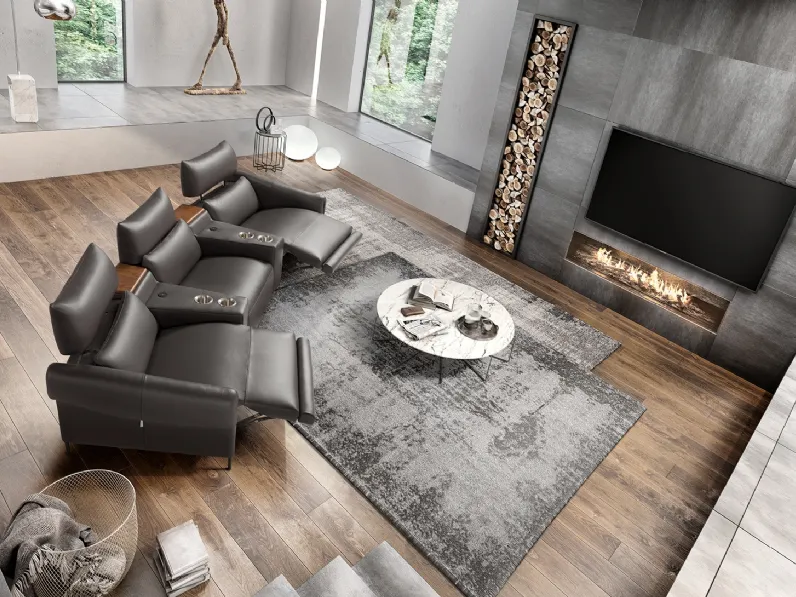 Divano Relax in pelle costituito da poltrone dotate di un doppio meccanismo recliner presente sia nella pediera che nel poggiatesta Odeon di Max Divani