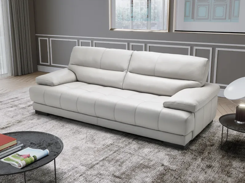 Divano lineare in pelle imbottito e trapuntato Orlando di Afosofà