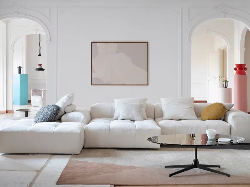 Divano componibile in tessuto imbottito con penisola Pixel di Saba