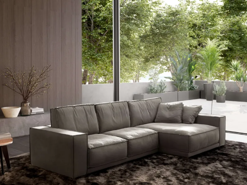 Divano in pelle con penisola Rafael New di Valentini