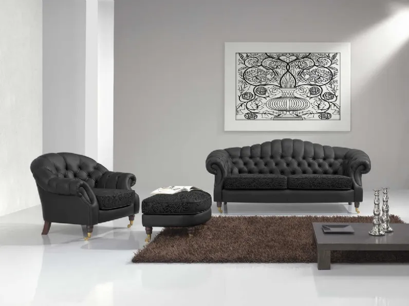 Salotto classico in pelle trapuntata con seduta in tessuto imbottito Royal di Polyformitalia 