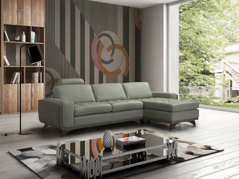 Divano in pelle con penisola Mariano di Sofangel