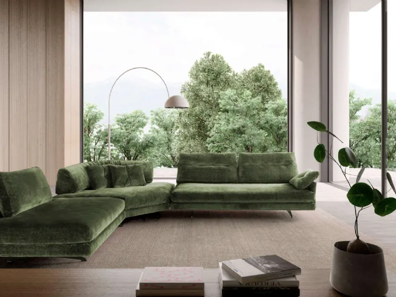 Divano angolare in tessuto dalle forme dinamiche Stone di Valentini