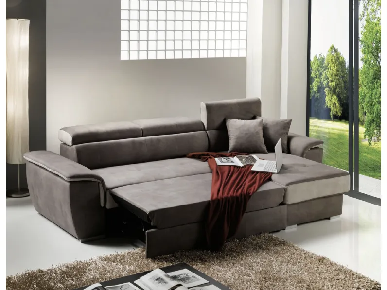 Divano in ecopelle con penisola e seduta estraibile Urban Style SD187 Imba Srl