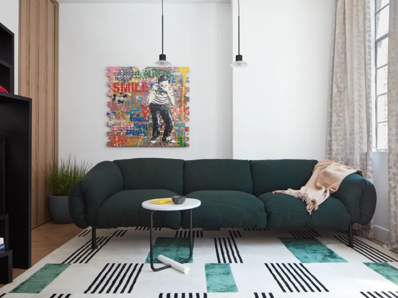 Divano lineare in tessuto imbottito Za:Za di Zanotta