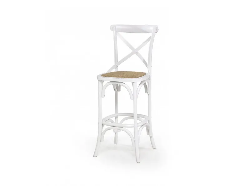 Sgabello in Olmo colore bianco con fondino in Rattan naturale 6091-A di Zanini