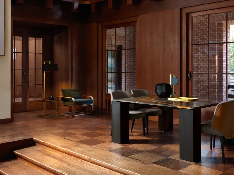 Sedia Ade in tessuto con schienae in cuoio di Daytona Home