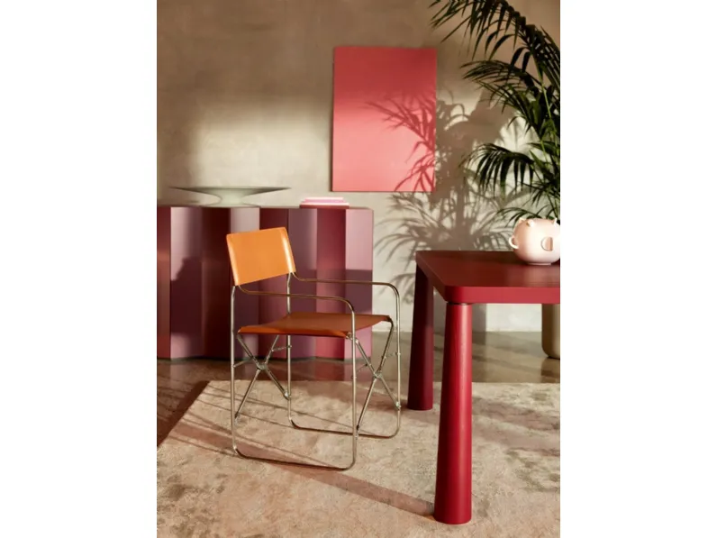 Sedia pieghevole April in cuoio e metallo di Zanotta