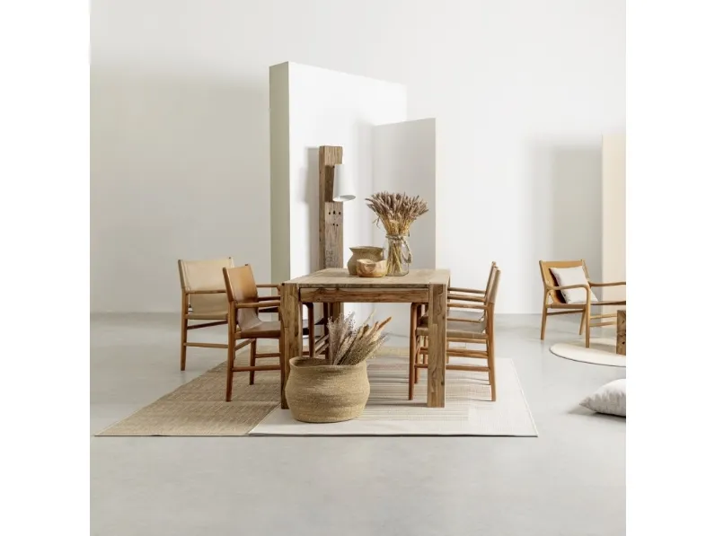 Sedia in pelle e Teak Caroline di Bizzotto