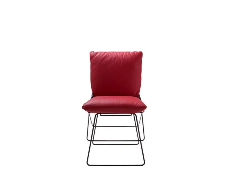 Sedia con struttura in tondino di acciaio e cuscini in ecopelle imbottiti Sof Sof di Driade