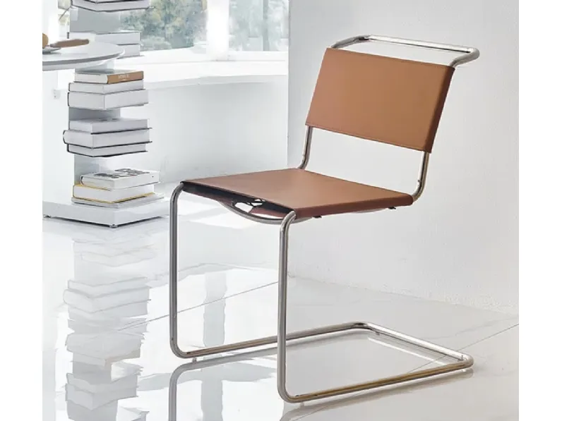 Sedia Galileo in acciaio rivestita in cuoio di Sigerico