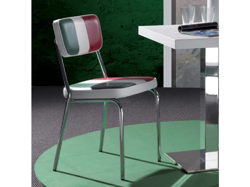 Sedia Hollywood-Sprint in ecopelle imbottita Italian Flag con base in metallo cromato di La Seggiola