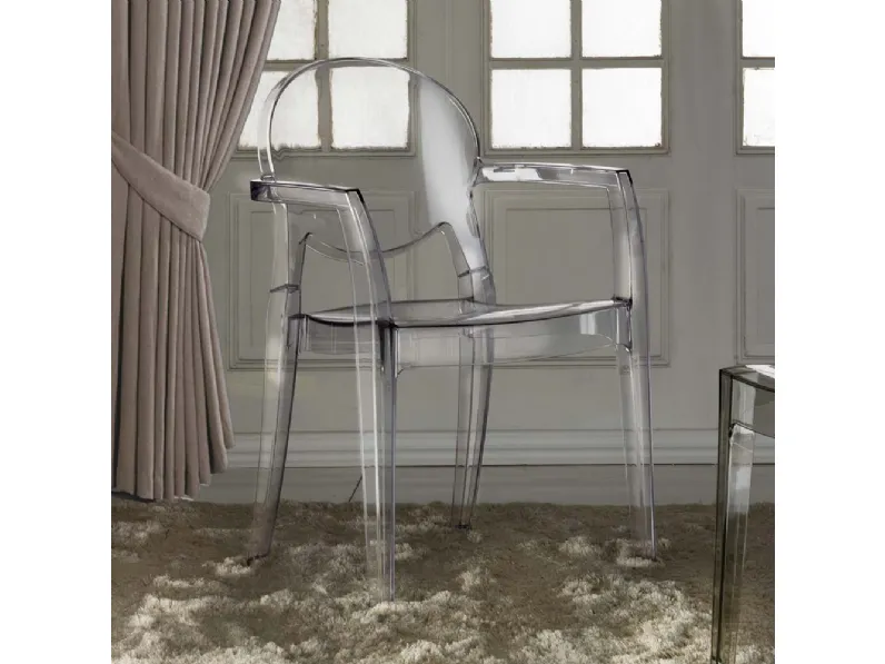 Sedia con braccioli Ink-B in policarbonato trasparente di La Seggiola